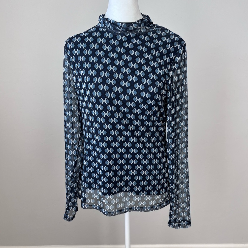 Rafaella Patterned Blue and White‎ Women's Top